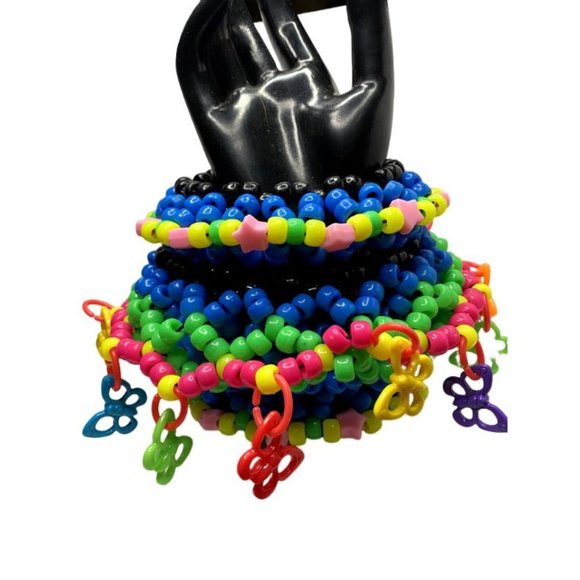 Neon Blue Kandi Rottiing Cuff with Hanging Butterflies - Picture 1 of 6